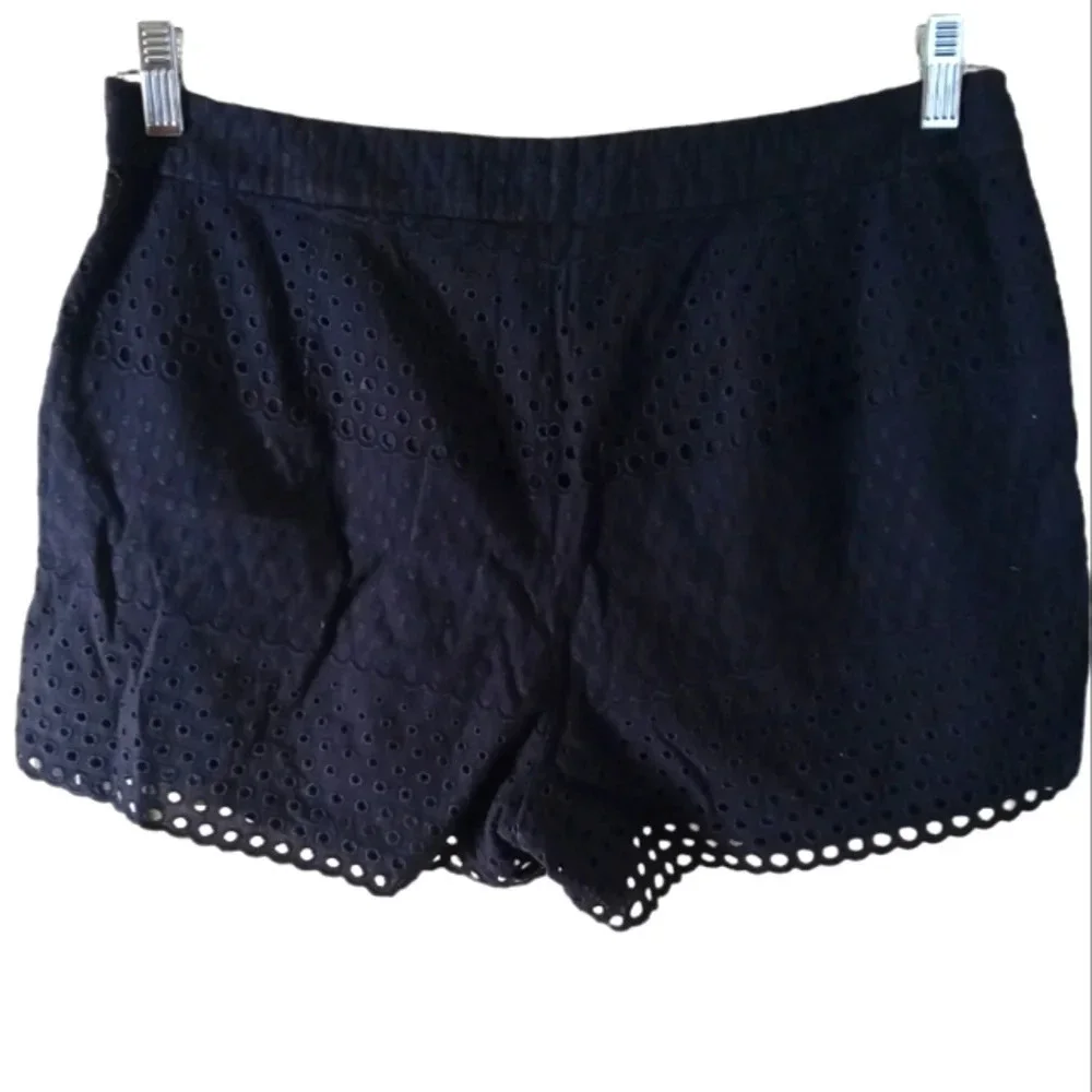J. Crew Navy Blue Hidden Side Zip Eyelet Lined Shorts Size 8 W/ Pockets